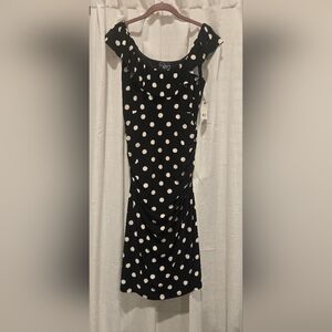 American Living Black Midi Dress with White Dots